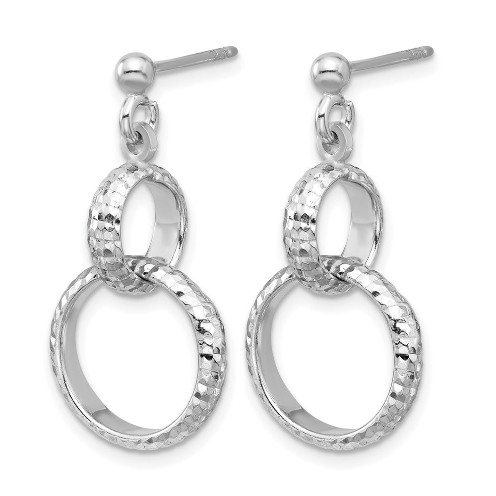SS RH-plat Polished / Dia-cut Circle Link Dangle Post Earrings