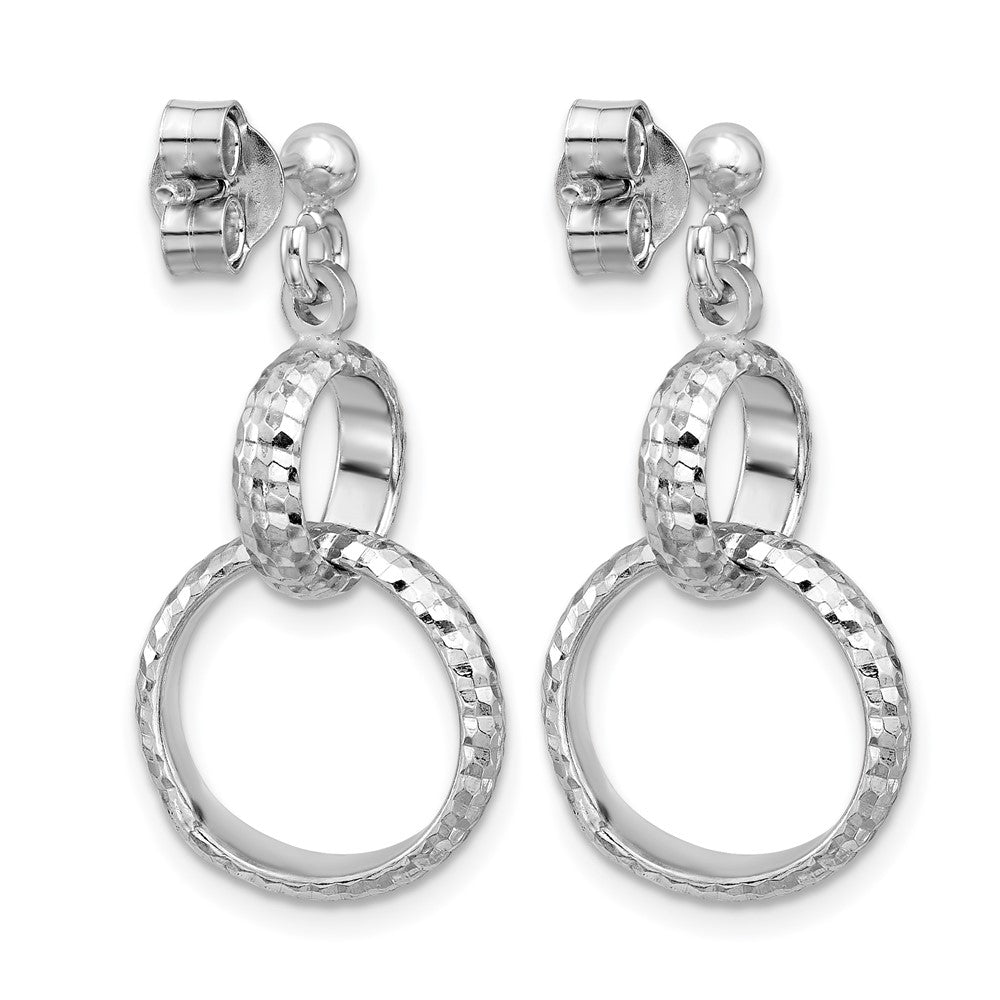 SS RH-plat Polished / Dia-cut Circle Link Dangle Post Earrings