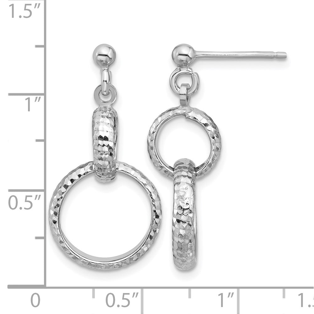 SS RH-plat Polished / Dia-cut Circle Link Dangle Post Earrings