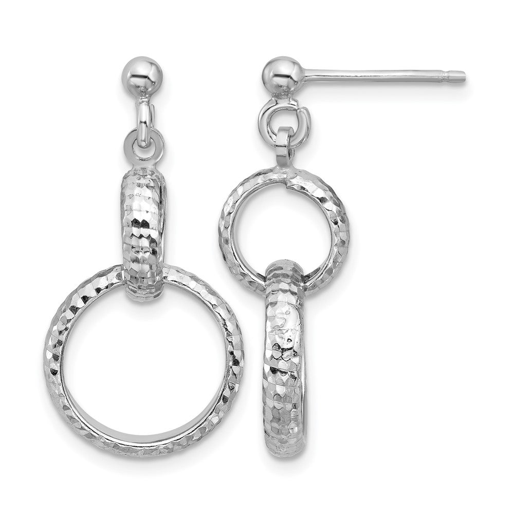SS RH-plat Polished / Dia-cut Circle Link Dangle Post Earrings