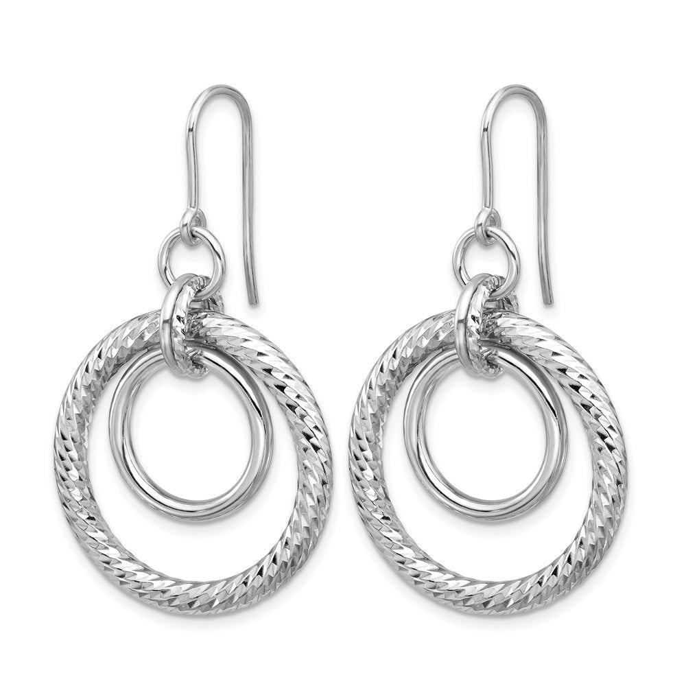Sterling Silver RH-pl Polish/Dia-cut Circles Dangle Earrings
