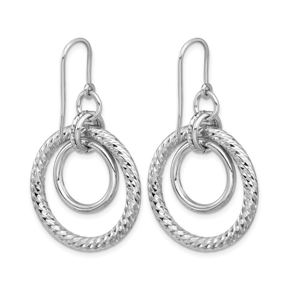 Sterling Silver RH-pl Polish/Dia-cut Circles Dangle Earrings