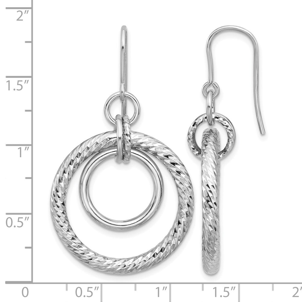 Sterling Silver RH-pl Polish/Dia-cut Circles Dangle Earrings