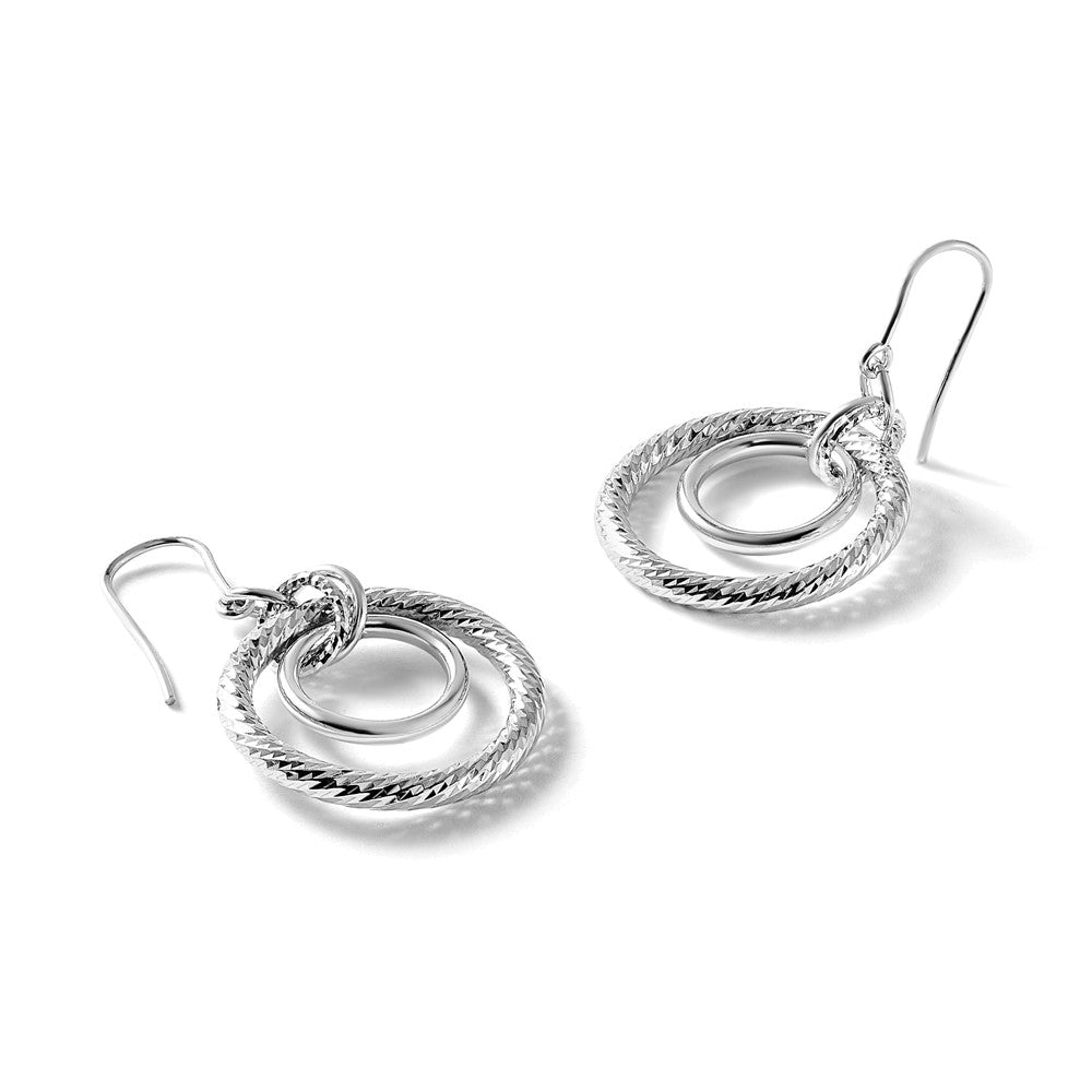 Sterling Silver RH-pl Polish/Dia-cut Circles Dangle Earrings