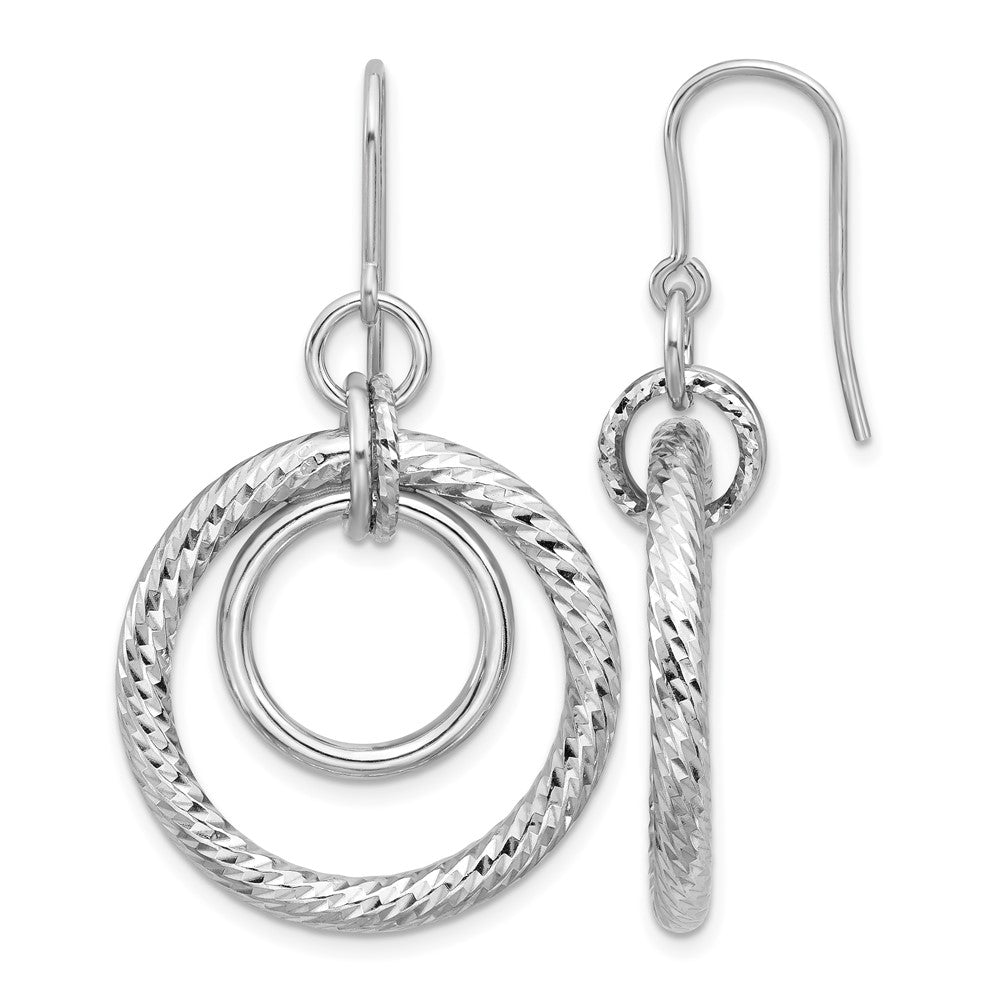 Sterling Silver RH-pl Polish/Dia-cut Circles Dangle Earrings