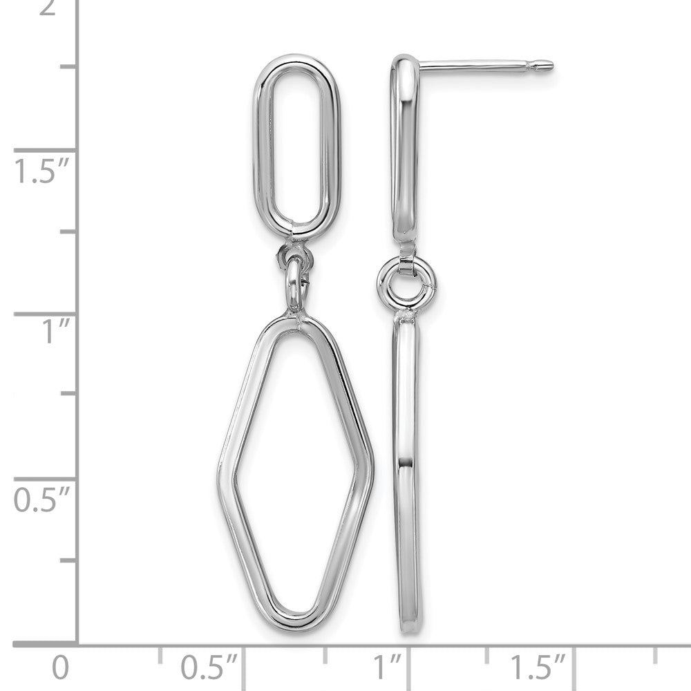 Sterling Silver RH-plat Polish Geometric Dangle Post Earrings