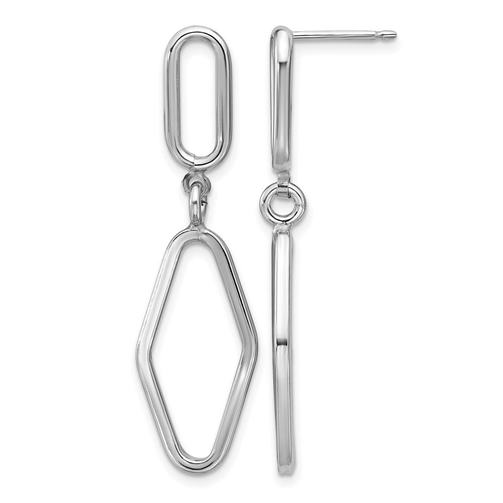 Sterling Silver RH-plat Polish Geometric Dangle Post Earrings