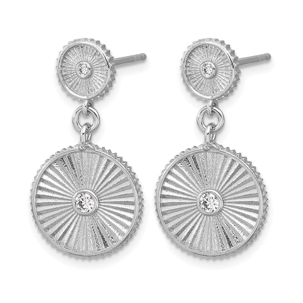 SS RH-plat CZ Polished/Grooved Circle Dangle Post Earrings