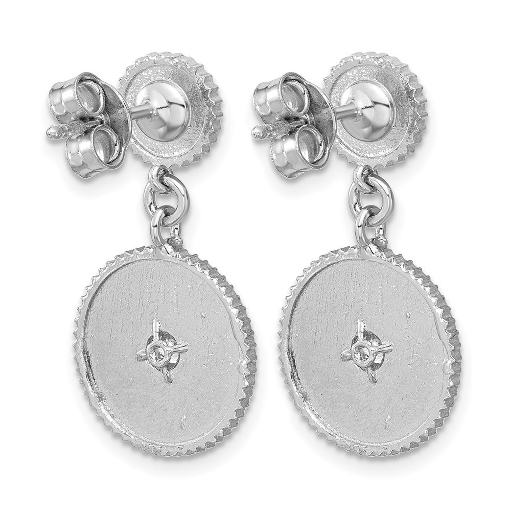SS RH-plat CZ Polished/Grooved Circle Dangle Post Earrings