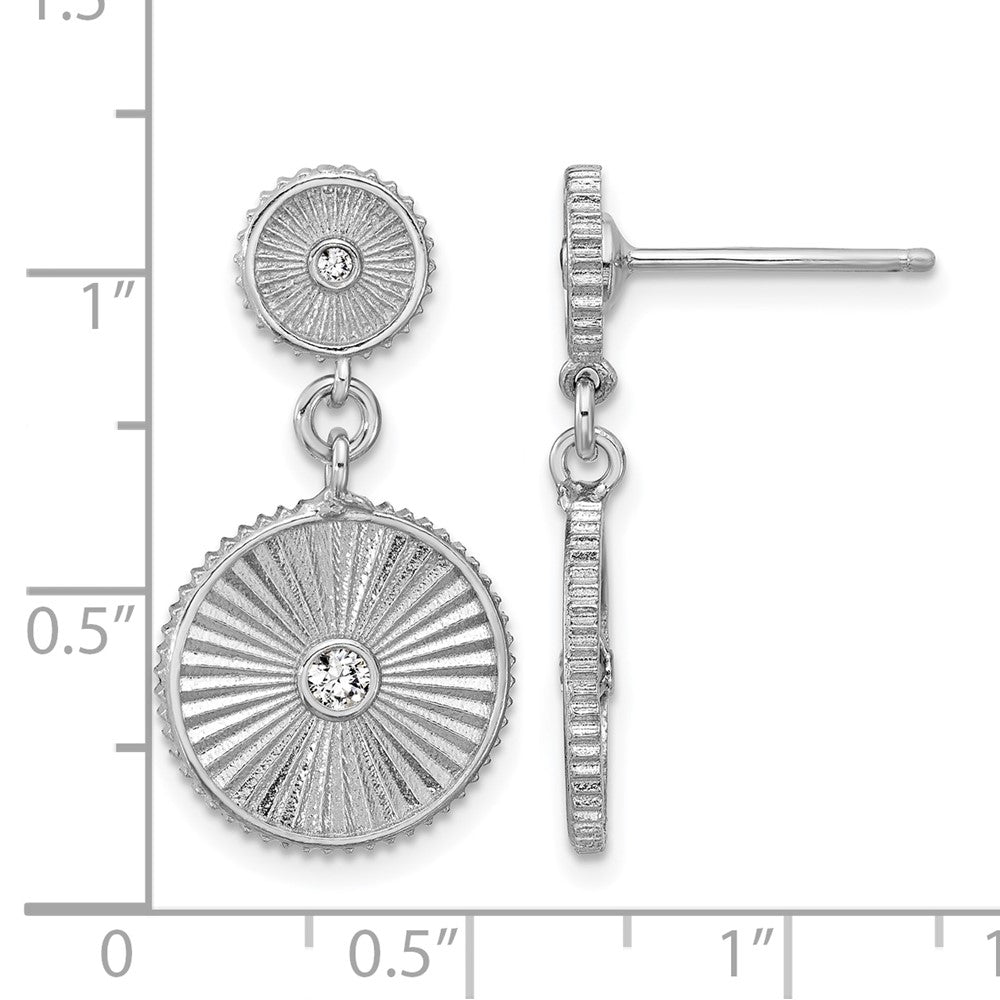SS RH-plat CZ Polished/Grooved Circle Dangle Post Earrings