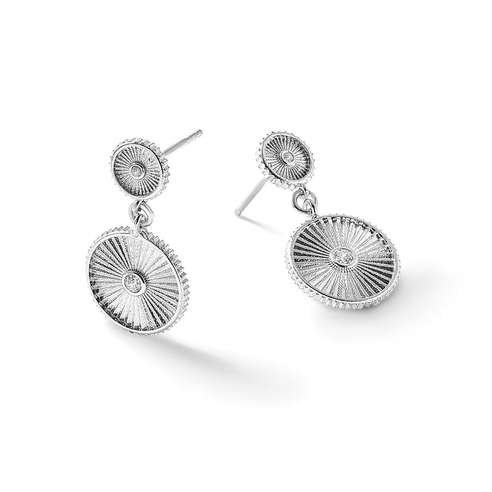 SS RH-plat CZ Polished/Grooved Circle Dangle Post Earrings