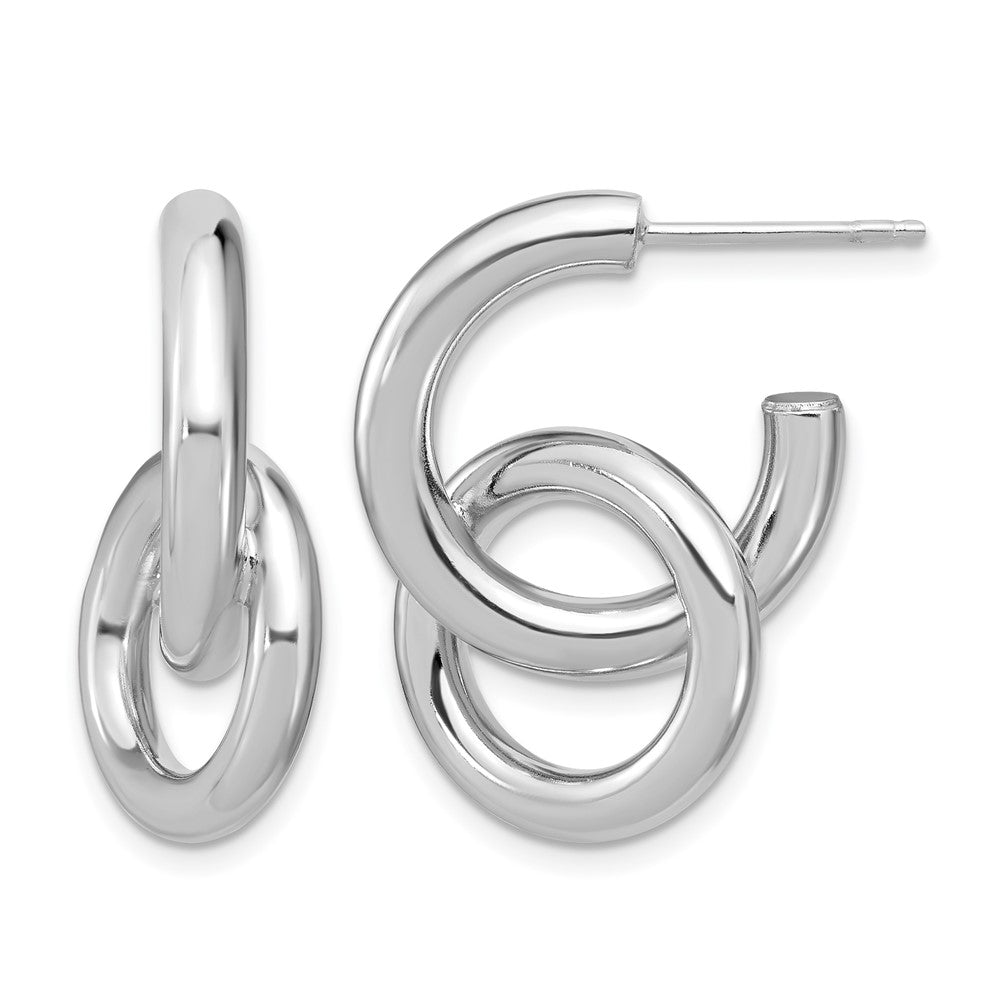 Sterling Silver RH-plated Polished Circle Drop Post Earrings