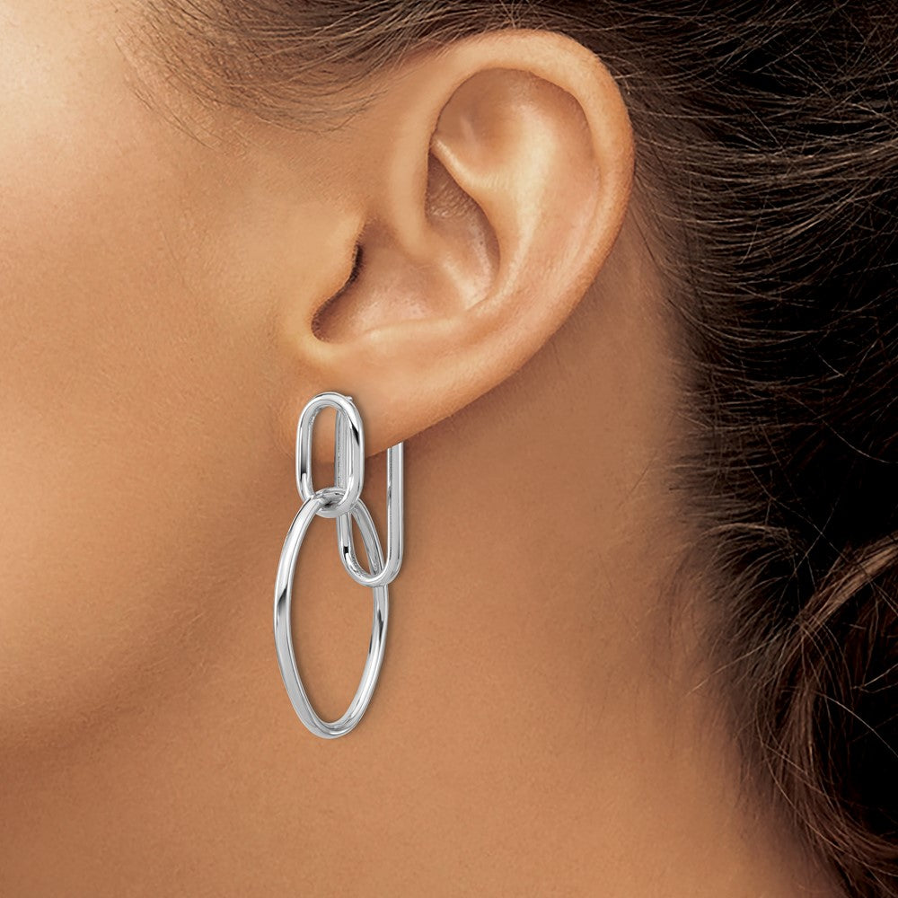SS RH-plated Polished Front/Back Oval Dangle Post Earrings