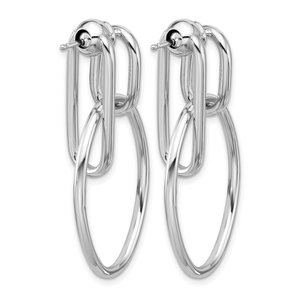 SS RH-plated Polished Front/Back Oval Dangle Post Earrings