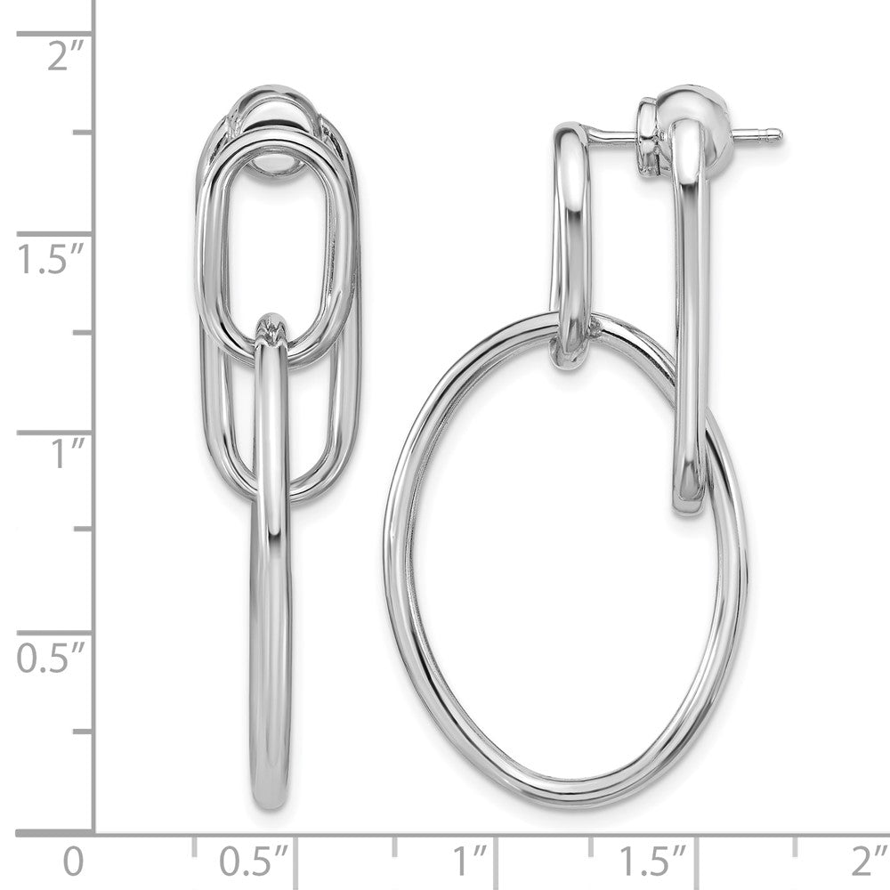 SS RH-plated Polished Front/Back Oval Dangle Post Earrings