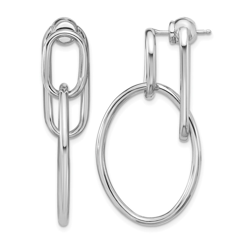 SS RH-plated Polished Front/Back Oval Dangle Post Earrings