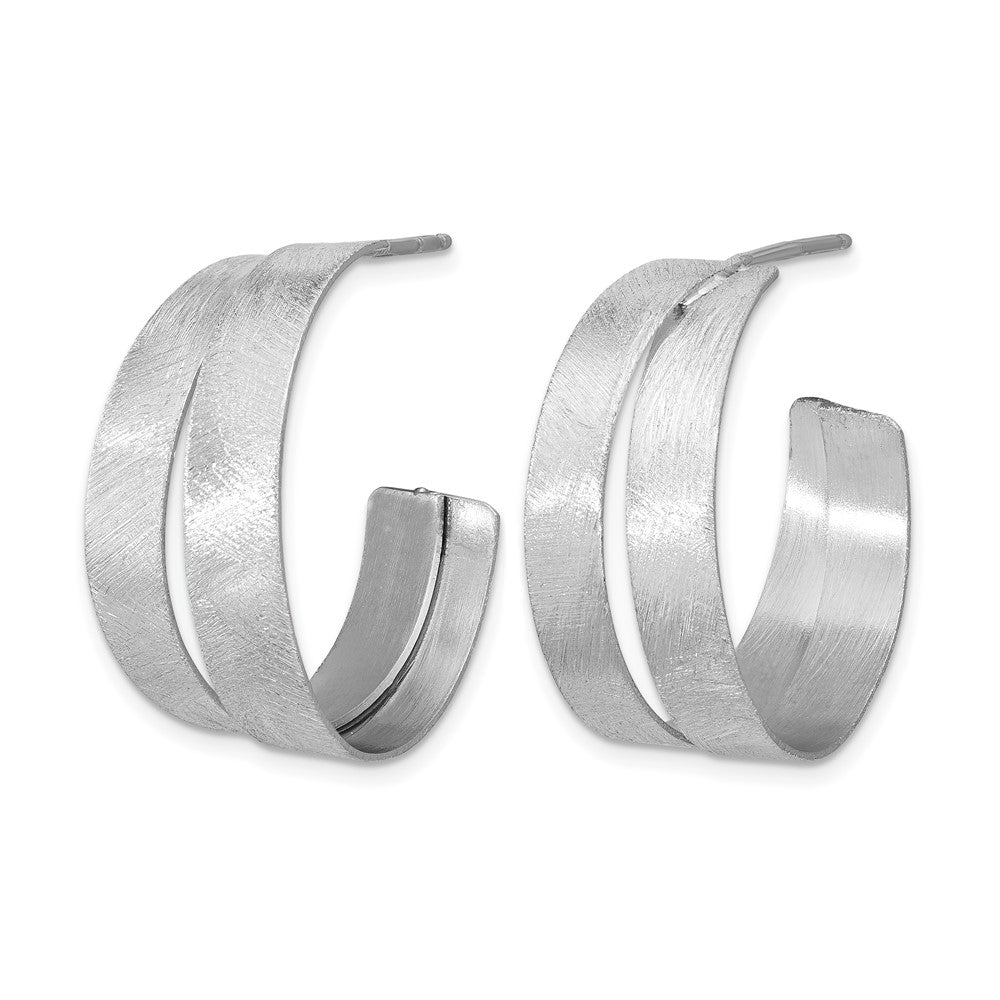 Sterling Silver Rhodium-plate Scratch Finish J-hoop Earrings