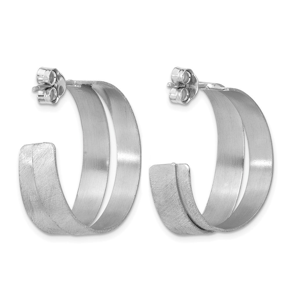 Sterling Silver Rhodium-plate Scratch Finish J-hoop Earrings