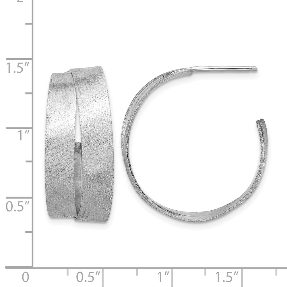 Sterling Silver Rhodium-plate Scratch Finish J-hoop Earrings