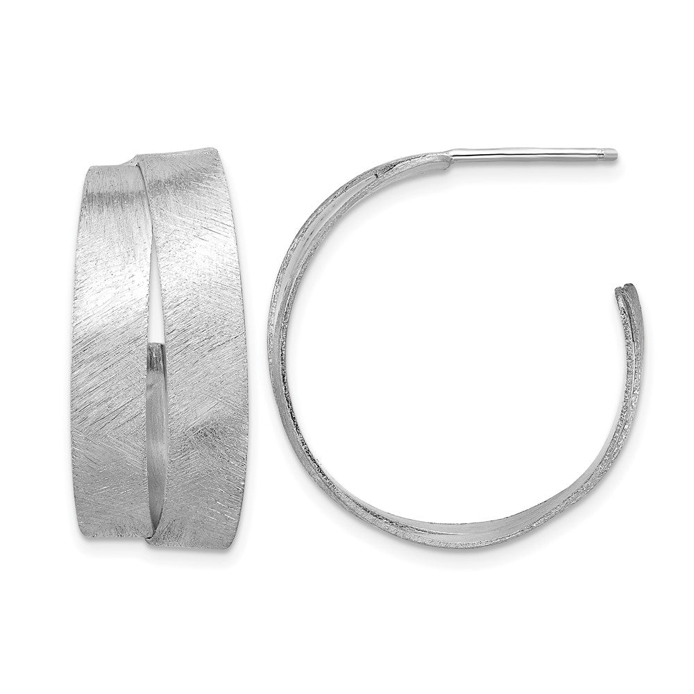 Sterling Silver Rhodium-plate Scratch Finish J-hoop Earrings
