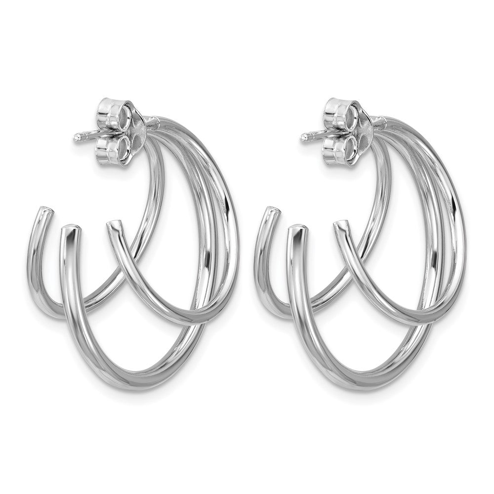 Sterling Silver RH-plated Polished 3-row J-hoop Post Earrings
