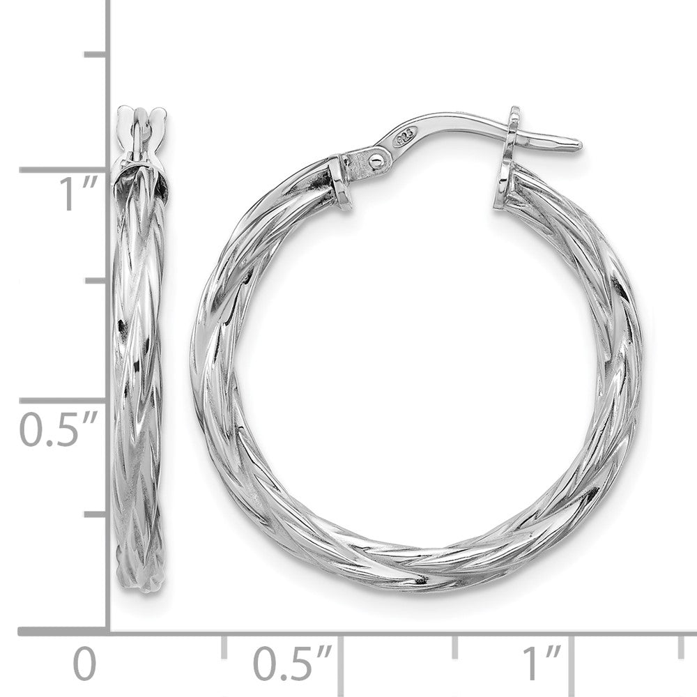 Sterling Silver RH-plated Polished Twisted Hoop Earrings