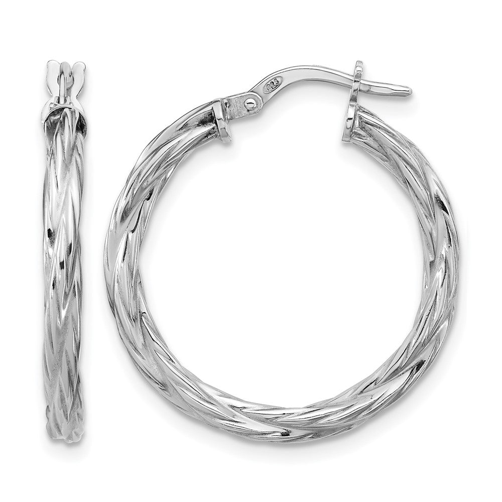 Sterling Silver RH-plated Polished Twisted Hoop Earrings
