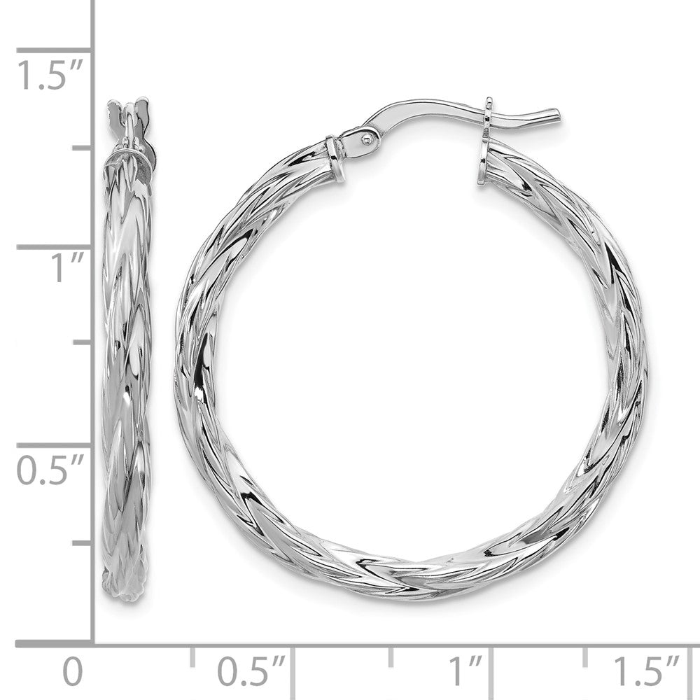 Sterling Silver RH-plated Polished Twisted Hoop Earrings