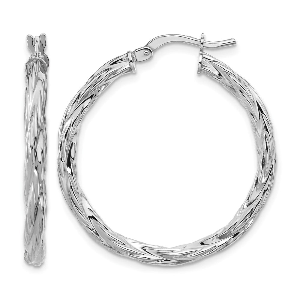 Sterling Silver RH-plated Polished Twisted Hoop Earrings