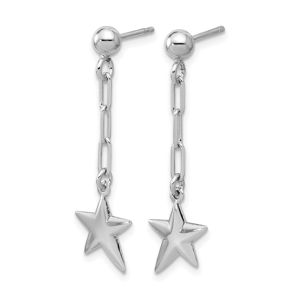 SS RH-plated Polished Star Link Dangle Post Earrings