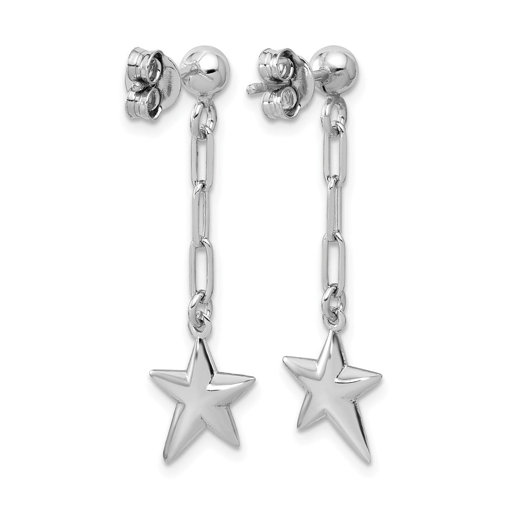 SS RH-plated Polished Star Link Dangle Post Earrings