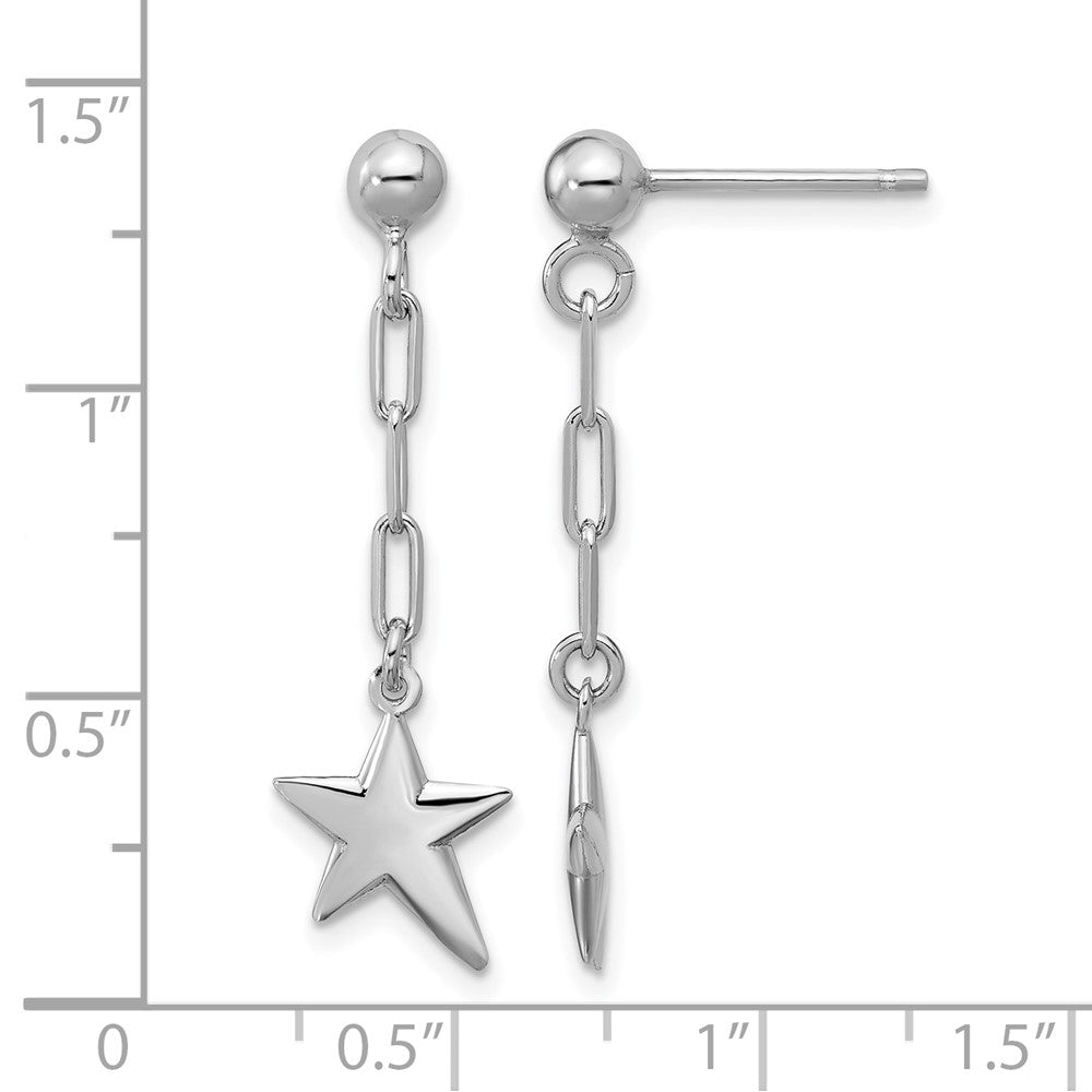SS RH-plated Polished Star Link Dangle Post Earrings