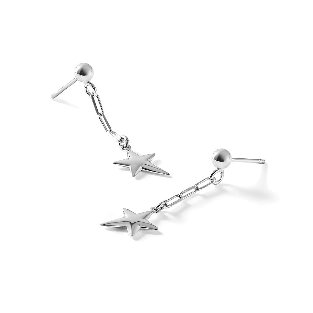 SS RH-plated Polished Star Link Dangle Post Earrings