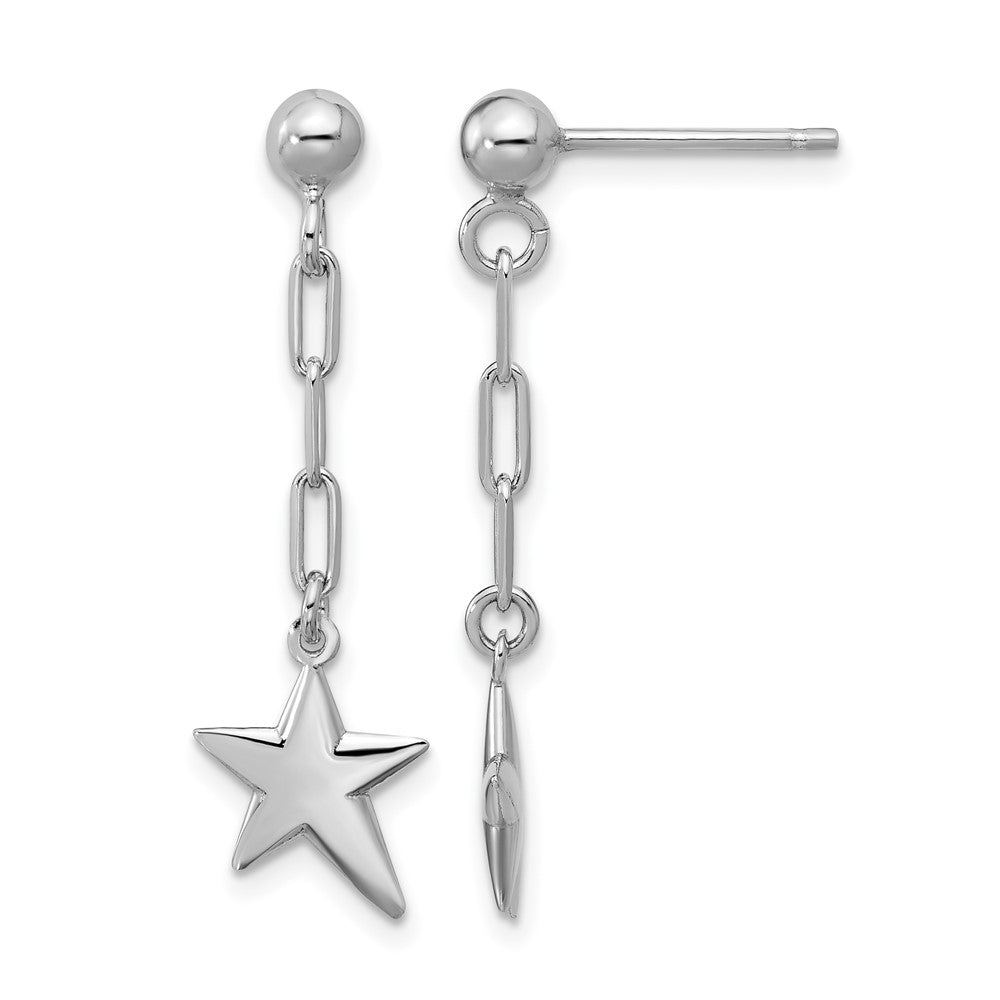 SS RH-plated Polished Star Link Dangle Post Earrings