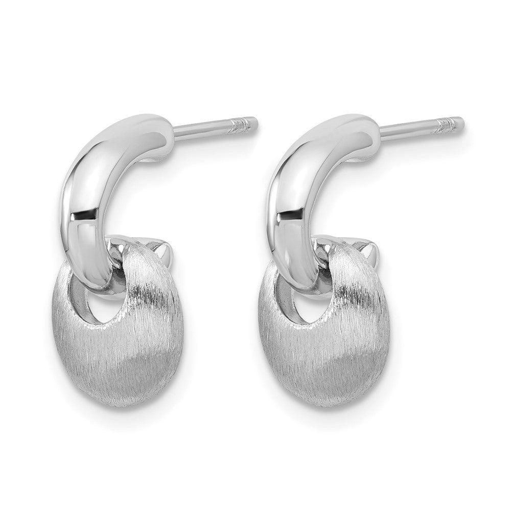 Sterling Silver RH-plat Polish/Brush Dangle Post Earrings