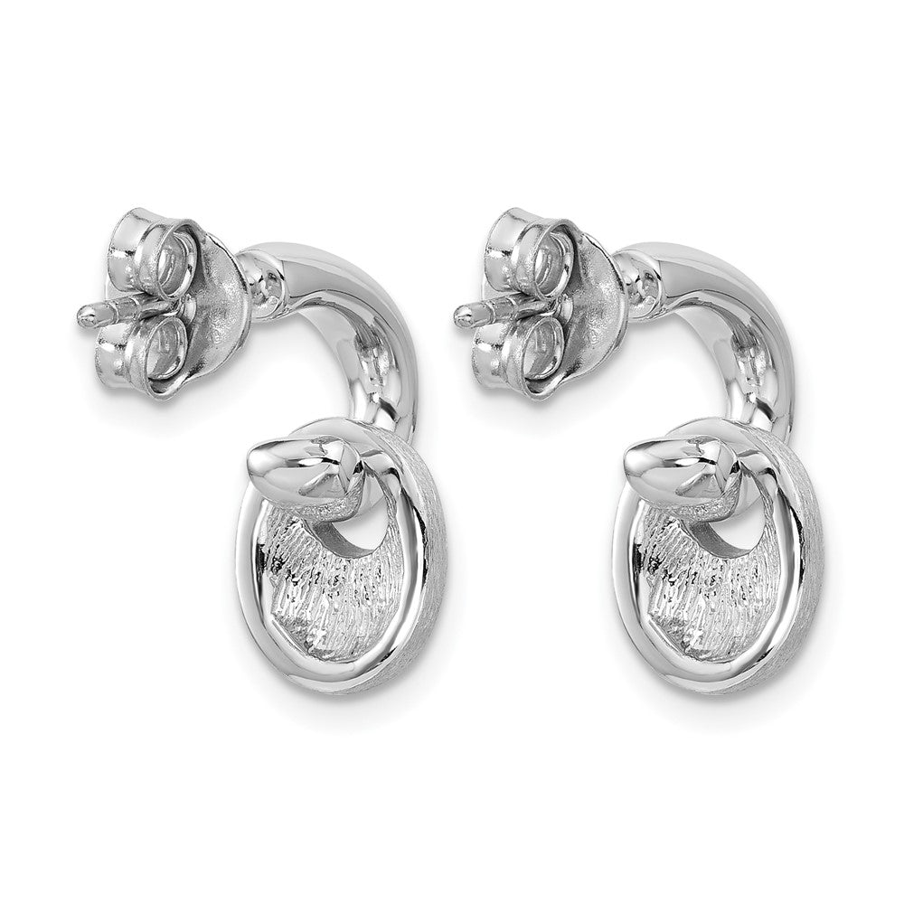 Sterling Silver RH-plat Polish/Brush Dangle Post Earrings