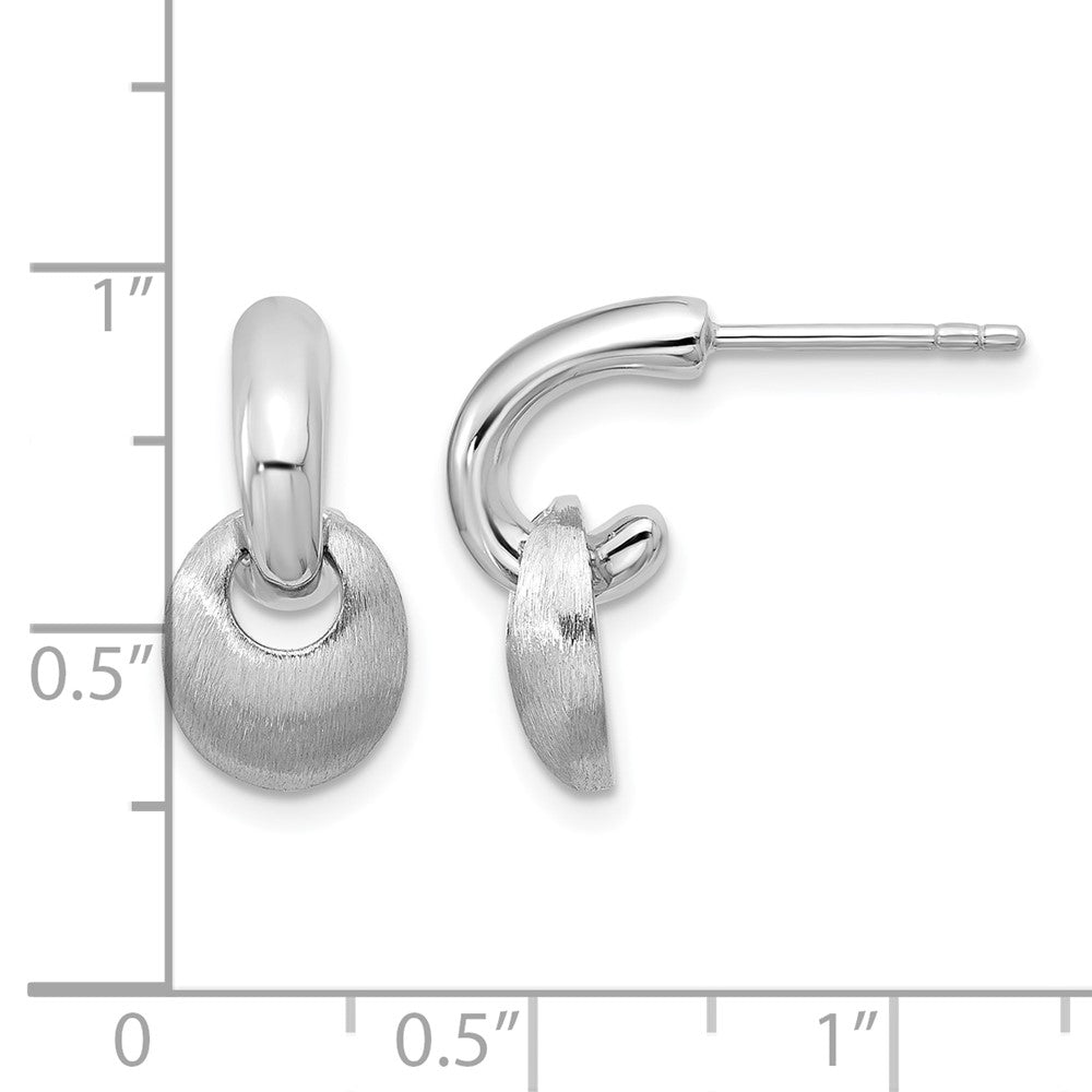 Sterling Silver RH-plat Polish/Brush Dangle Post Earrings