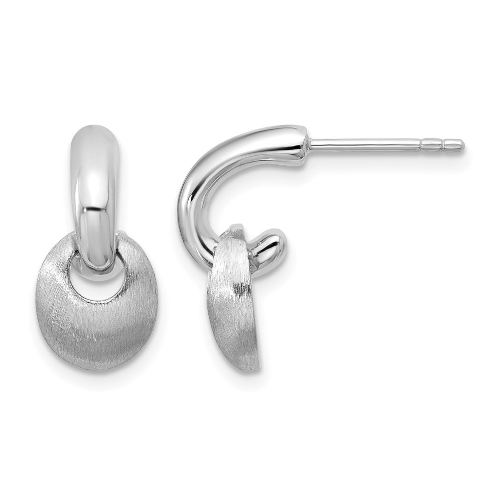 Sterling Silver RH-plat Polish/Brush Dangle Post Earrings