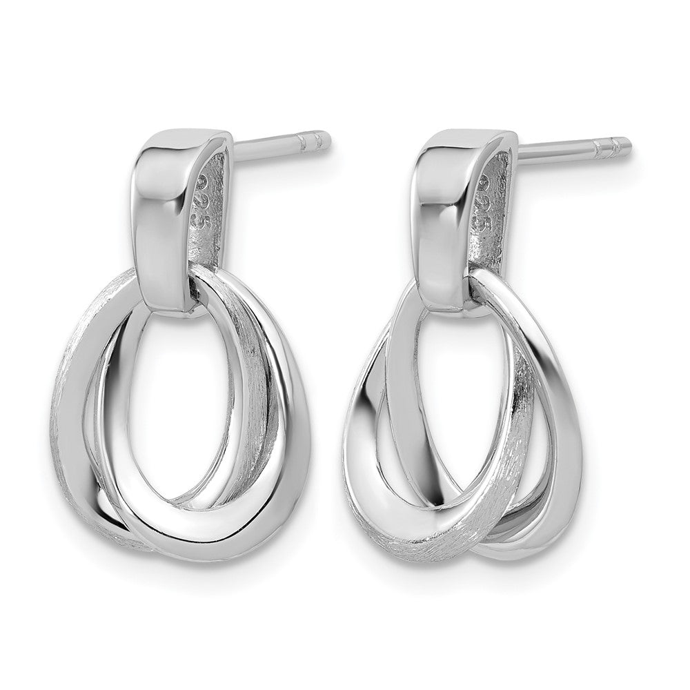 SS RH-plated Polished/Brushed Ovals Dangle Post Earrings