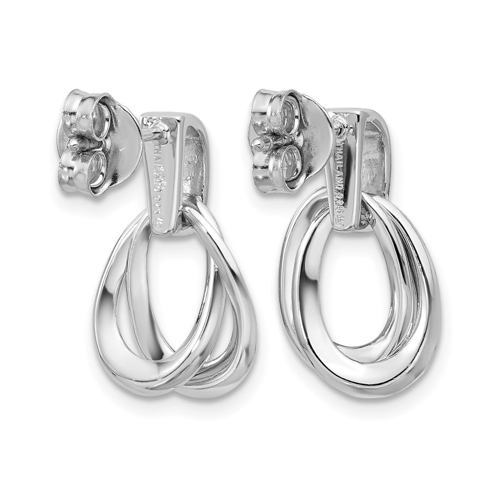 SS RH-plated Polished/Brushed Ovals Dangle Post Earrings
