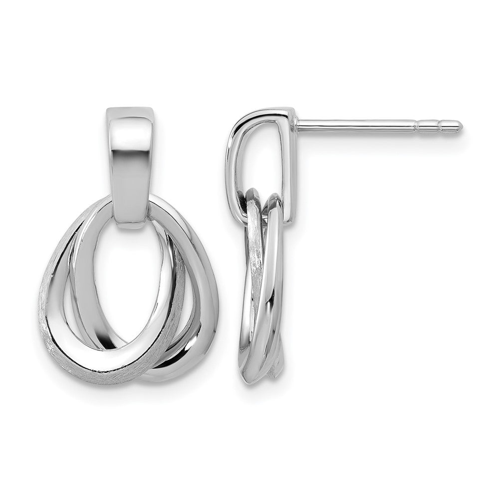 SS RH-plated Polished/Brushed Ovals Dangle Post Earrings