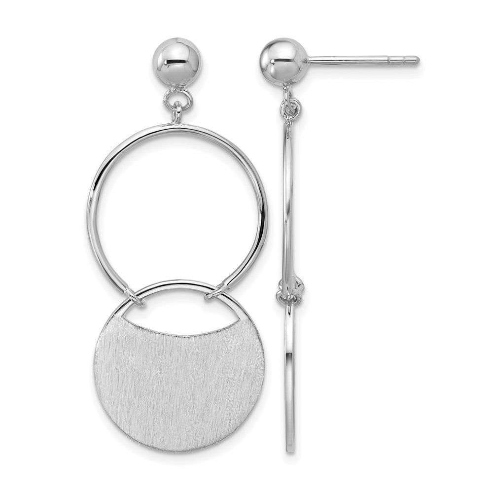 SS RH-plated Polished/Brushed Circles Dangle Post Earrings