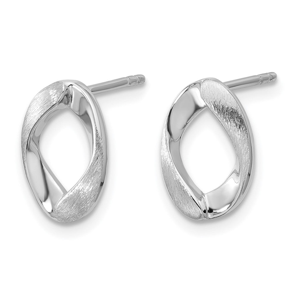 Sterling Silver RH-plated Polish/Brushed Oval Post Earrings