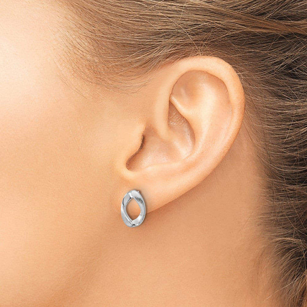 Sterling Silver RH-plated Polish/Brushed Oval Post Earrings