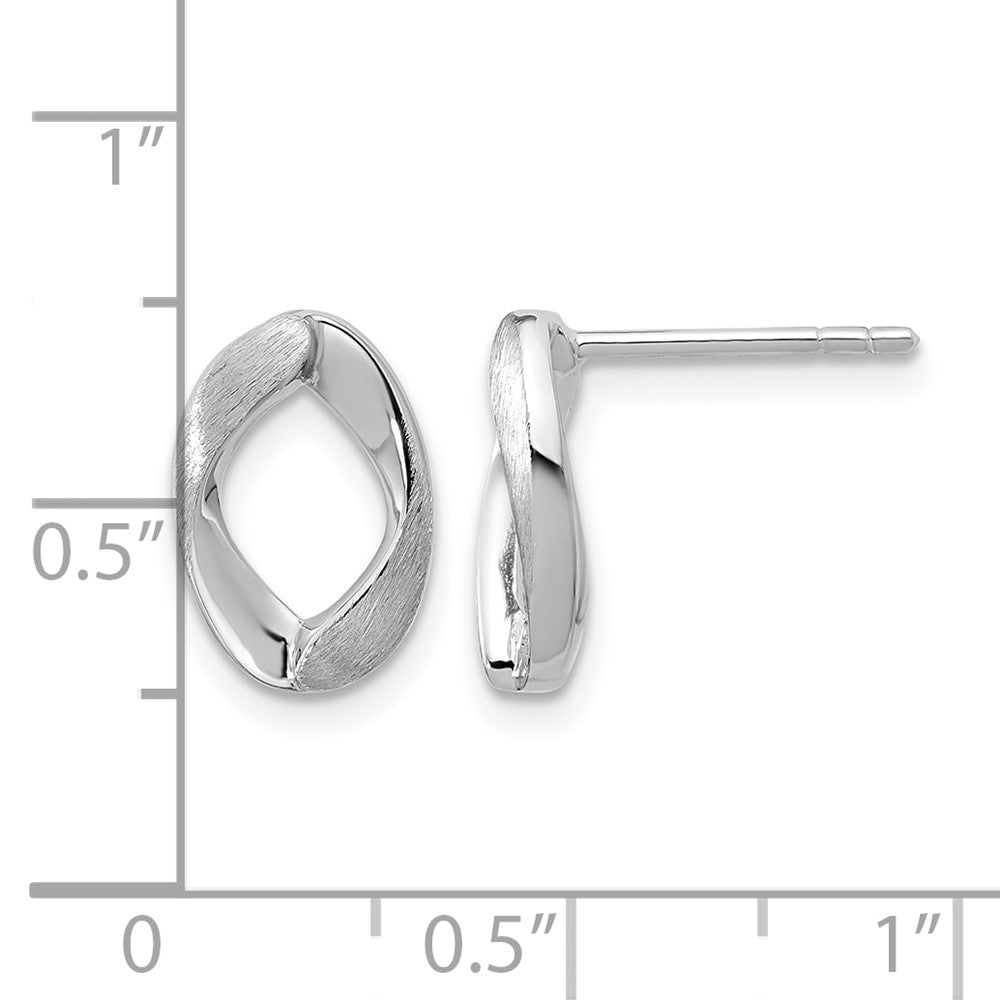 Sterling Silver RH-plated Polish/Brushed Oval Post Earrings
