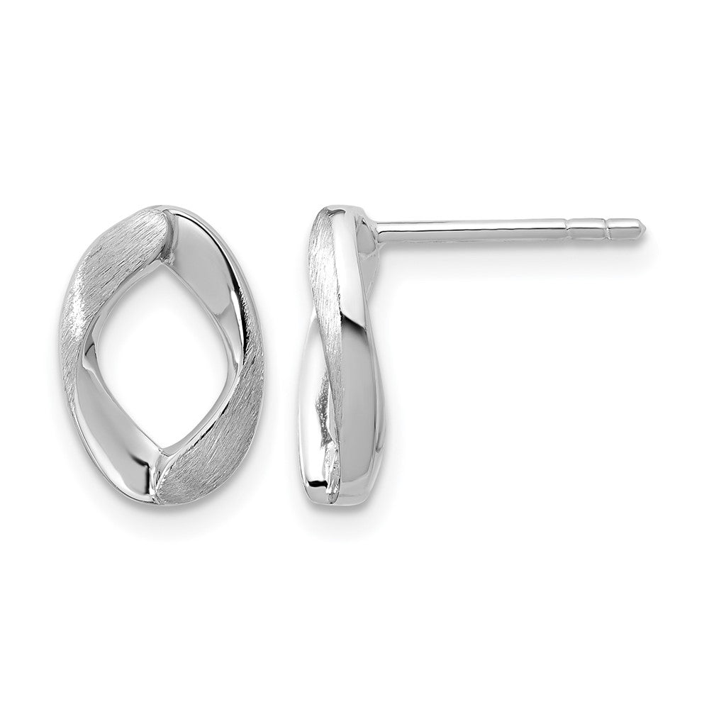 Sterling Silver RH-plated Polish/Brushed Oval Post Earrings