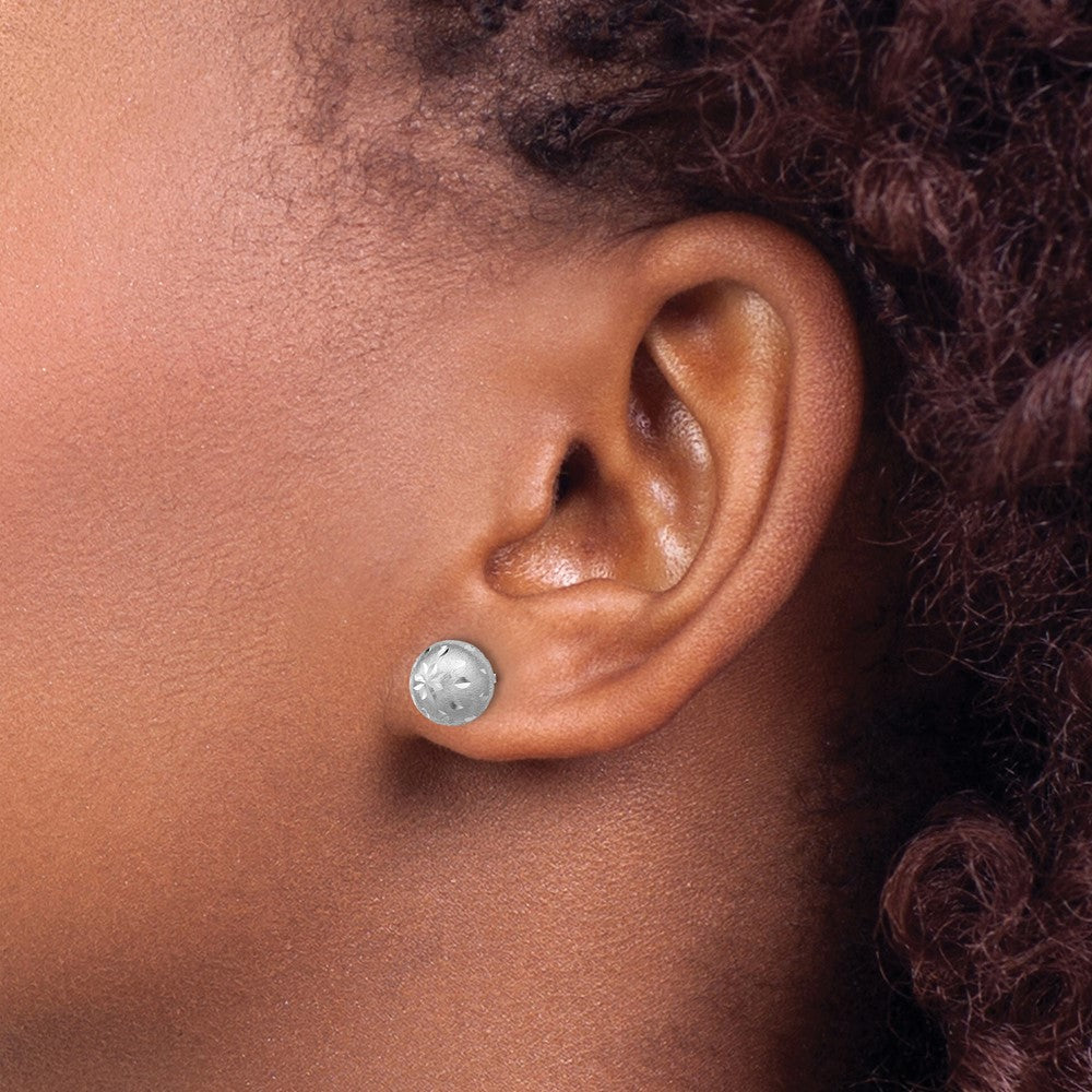 SS RH-plated Polished/Brushed/Dia-cut Ball Post Earrings