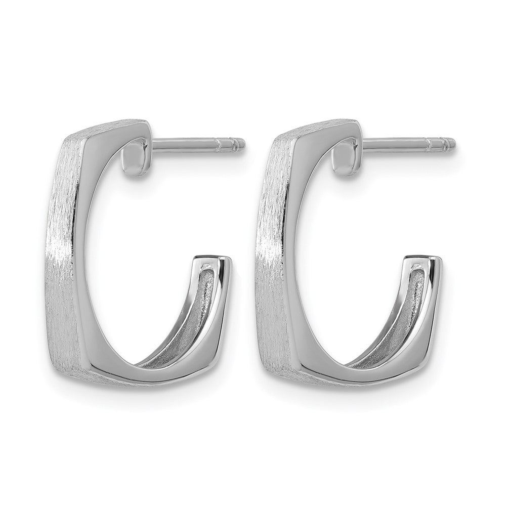 SS RH-plated Polished/Brushed Square J-Hoop Post Earrings