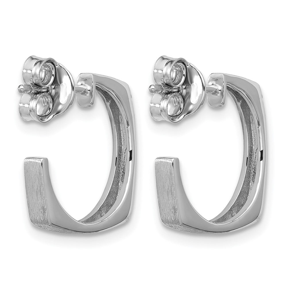 SS RH-plated Polished/Brushed Square J-Hoop Post Earrings