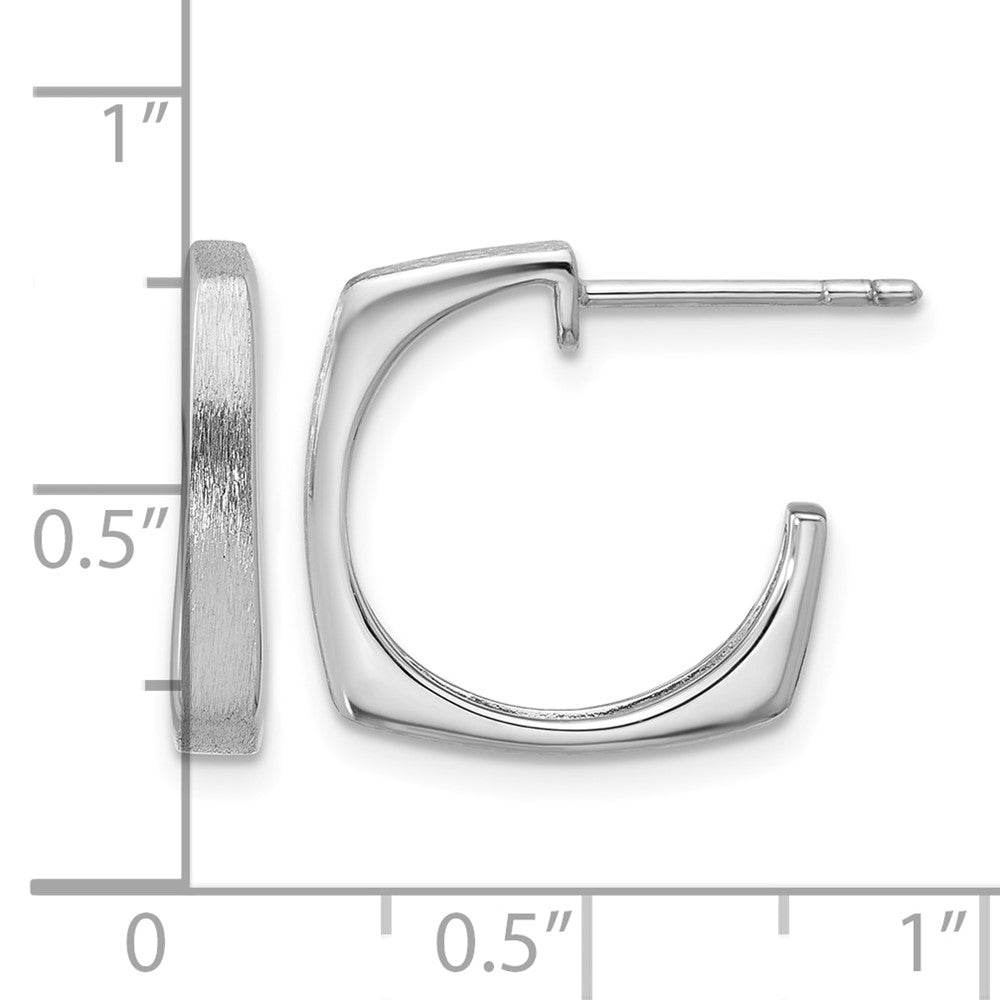 SS RH-plated Polished/Brushed Square J-Hoop Post Earrings